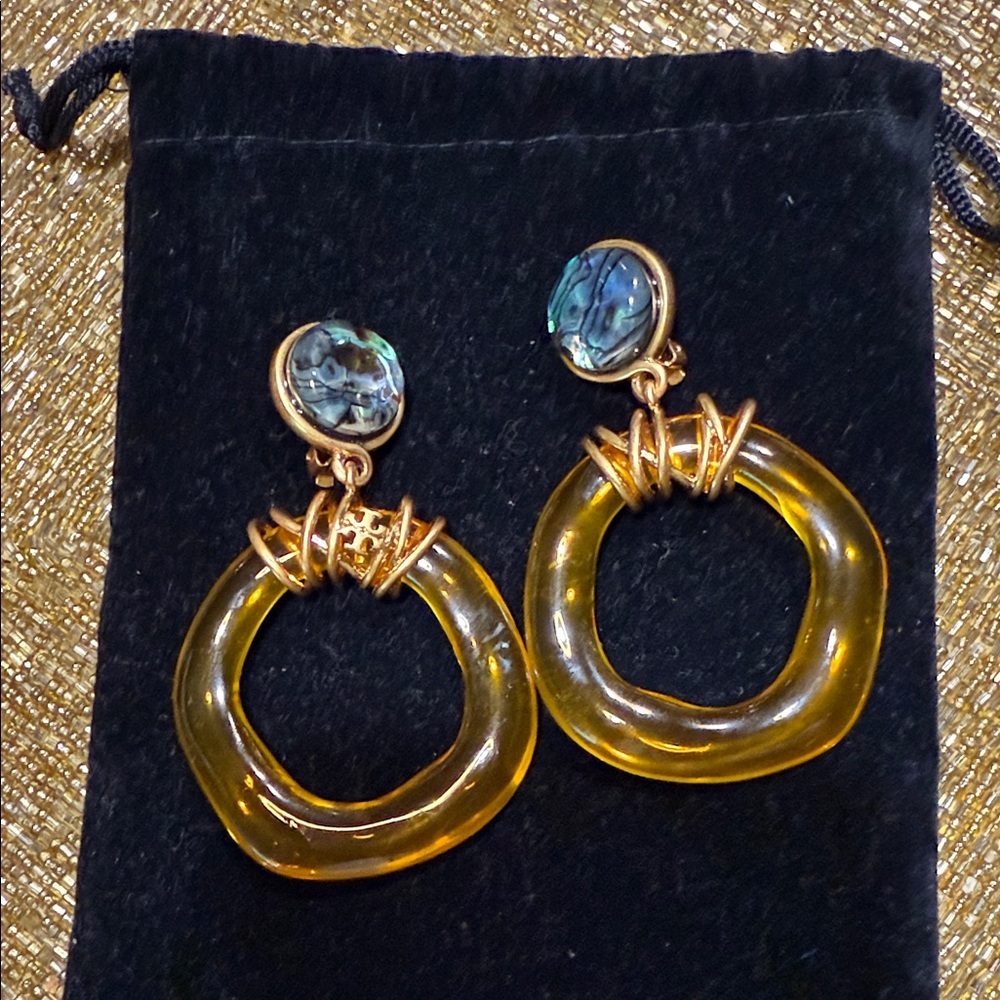 Tory Burch Elegant Gold and Blue Clip-on Earrings